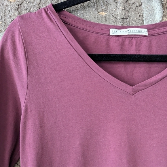 Peruvian Connection Mauve 100% Pima Cotton V Neck Top XS - Picture 2 of 6